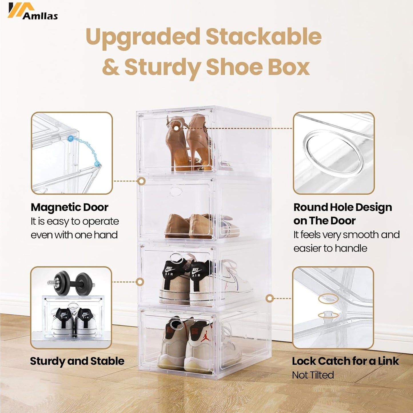 12 Pack Clear Shoe Boxes Stackable,Shoe Storage Boxes for Closet