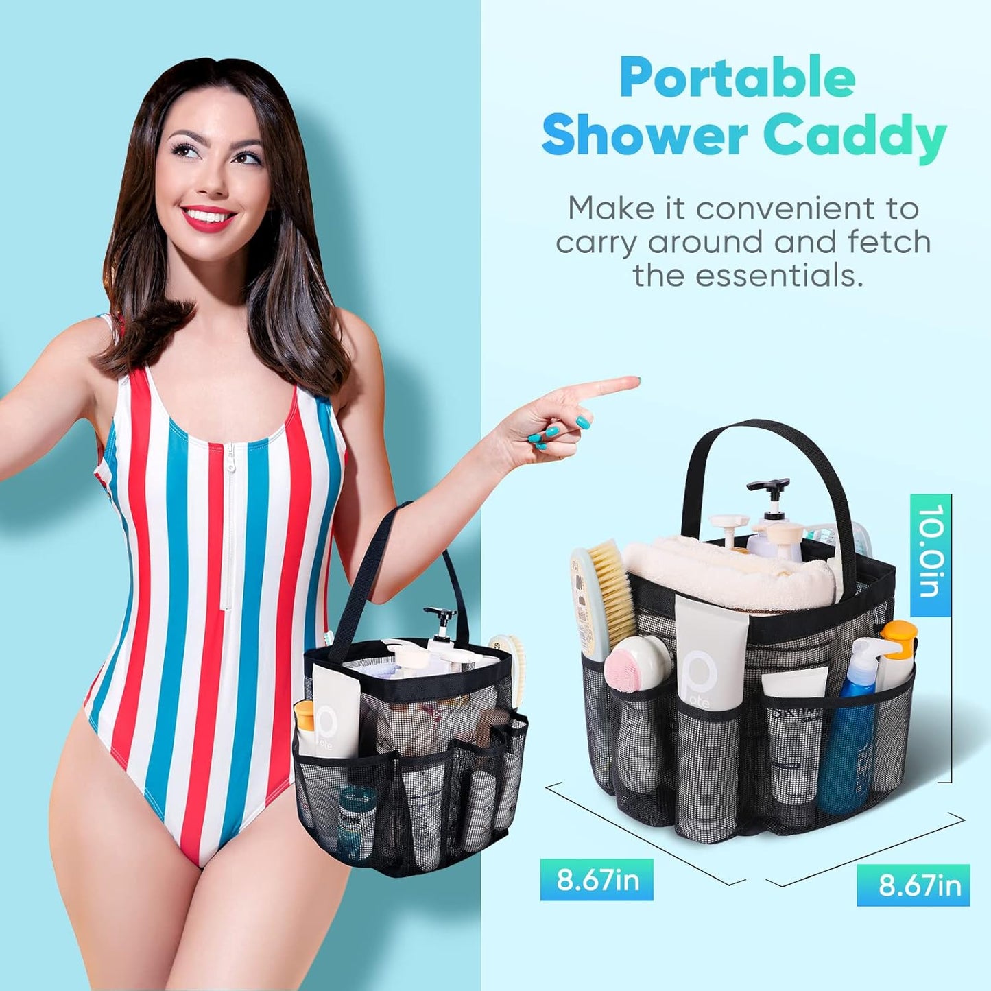 8-Pocket Large Capacity Shower Bag for Beach, Swimming, Gym