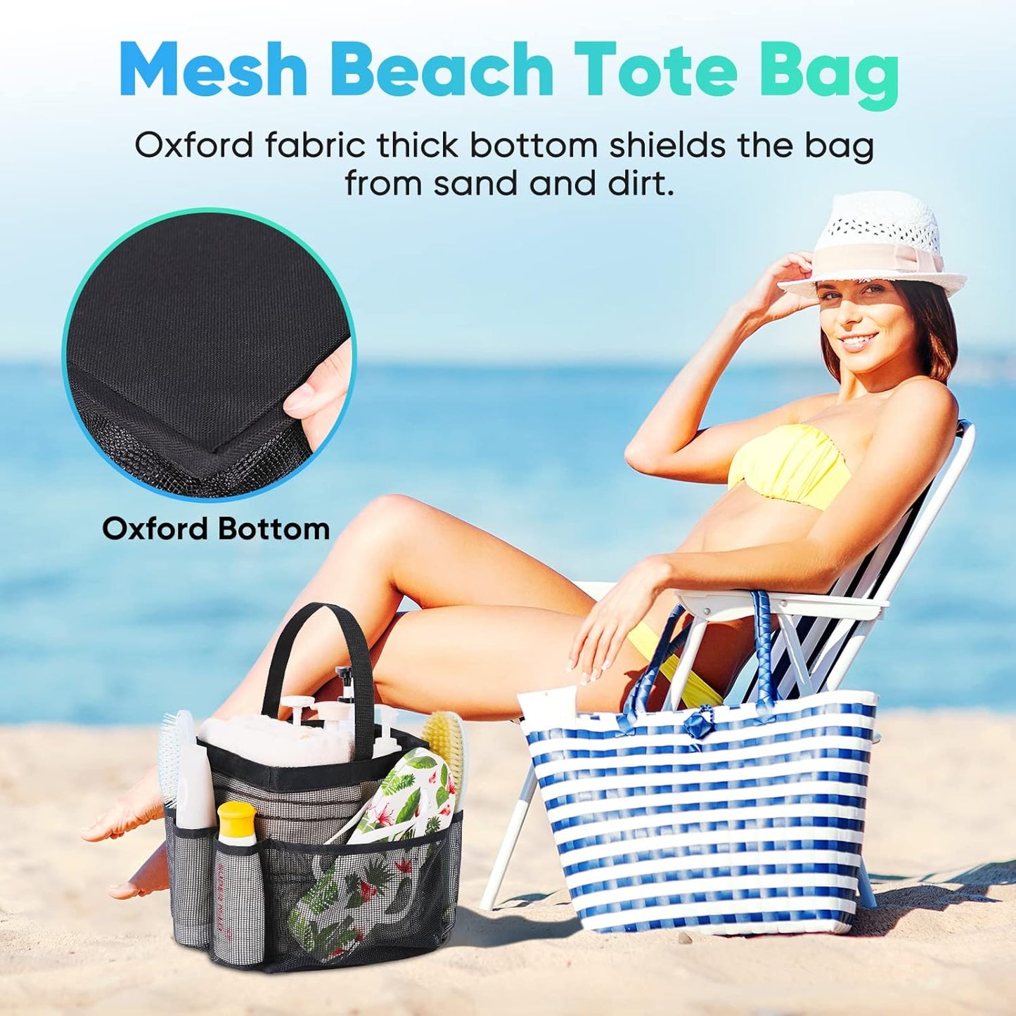 8-Pocket Large Capacity Shower Bag for Beach, Swimming, Gym