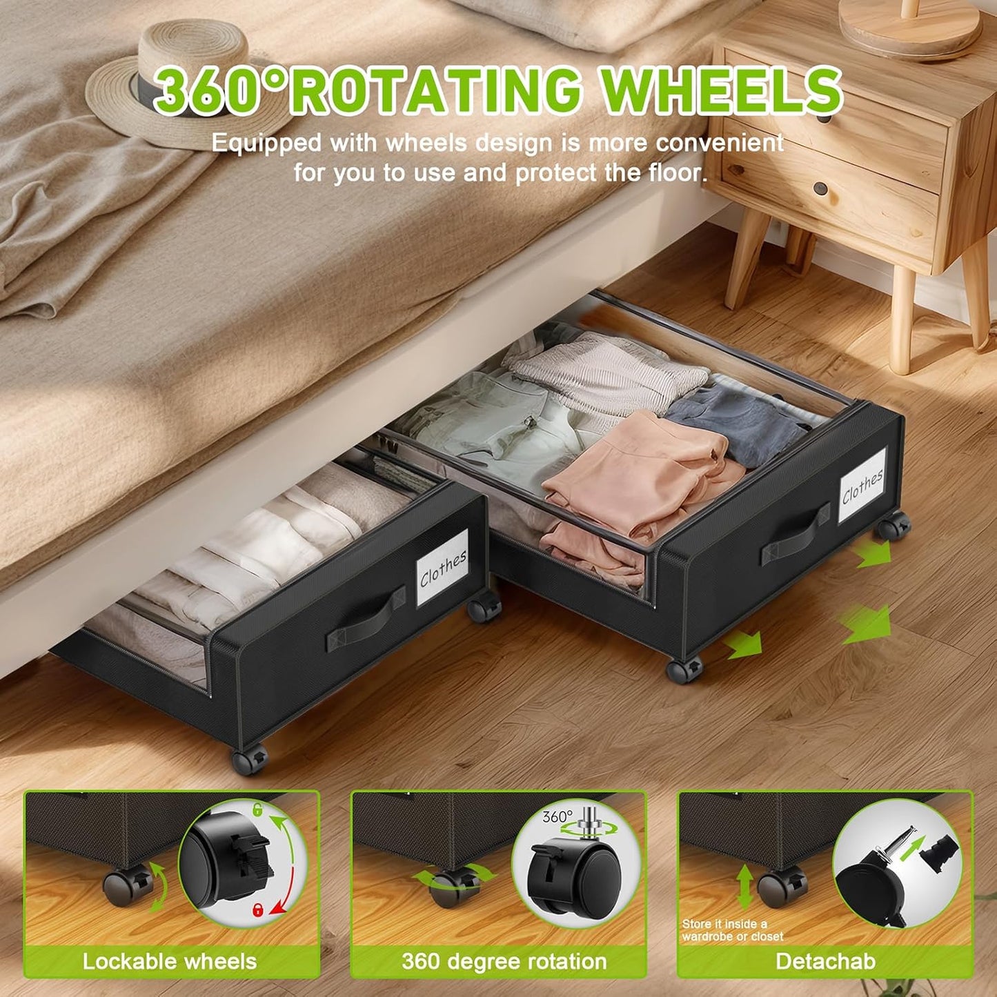 XXL 60L Rolling Metal Drawer for Clothes, Shoes, Toys, Books - Black
