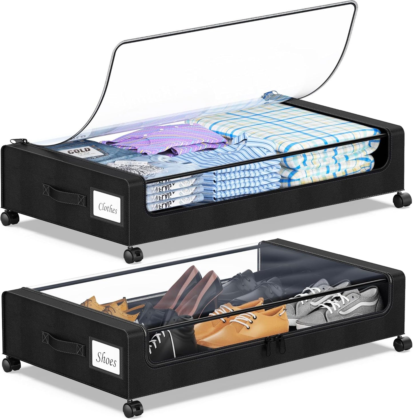 XXL 60L Rolling Metal Drawer for Clothes, Shoes, Toys, Books - Black