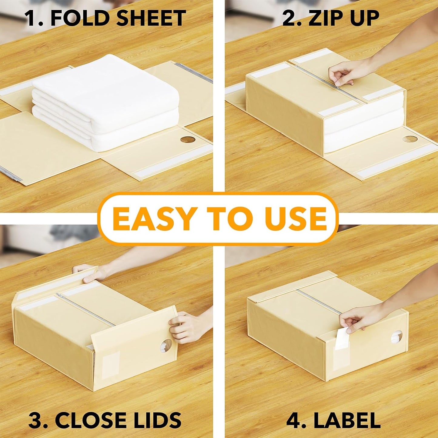 XL (Queen & King Size) Bedding Container (Beige, 8 Pack)