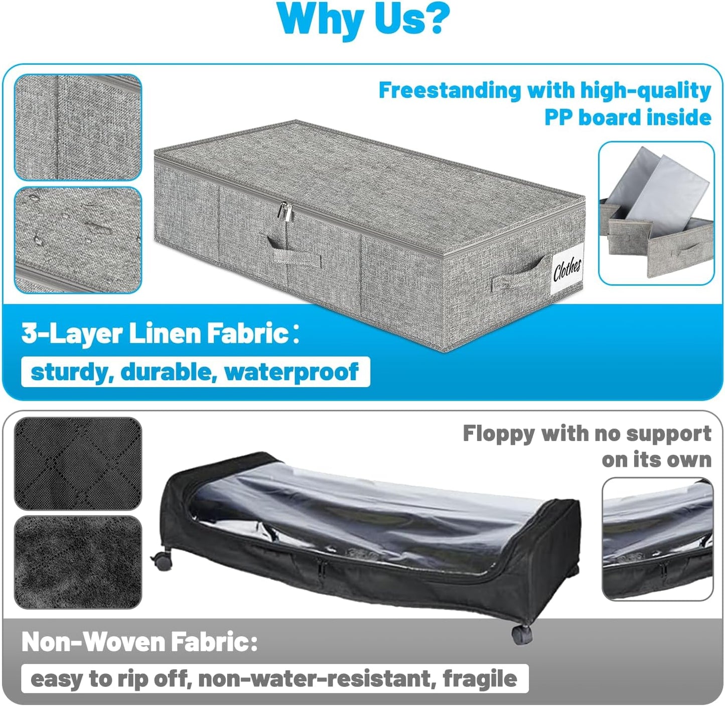 Under Bed Storage Container Bins 2 Pack, 4.5 Inch