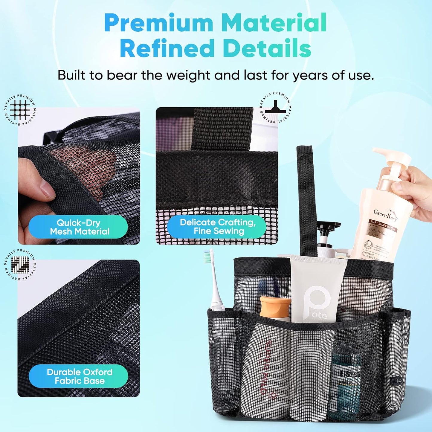 8-Pocket Large Capacity Shower Bag for Beach, Swimming, Gym