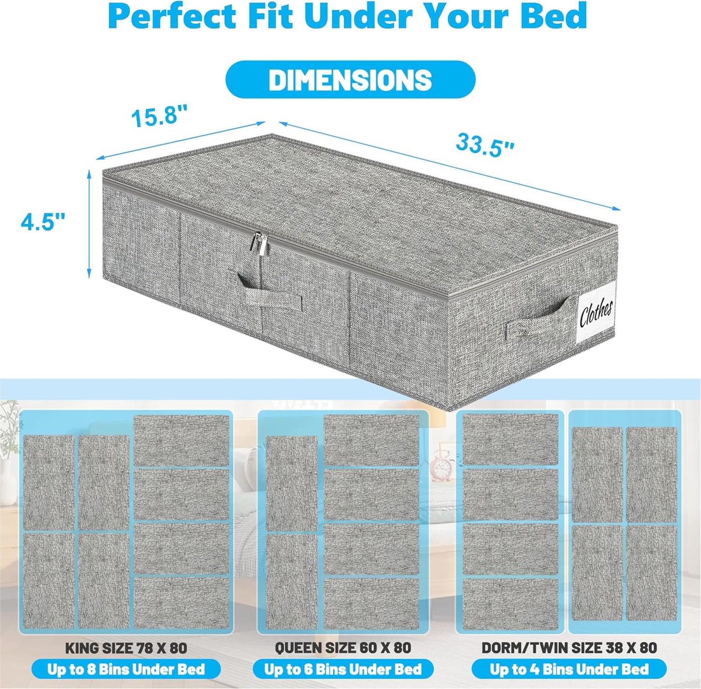 Under Bed Storage Container Bins 2 Pack, 4.5 Inch