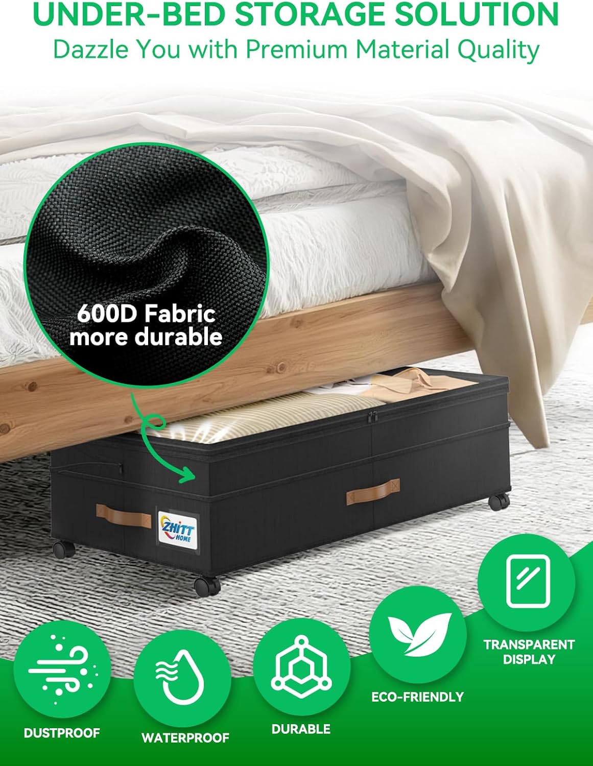 2Pack Under Bed Storage with Wheels, Scalable Under Bed Shoe Storage Containers