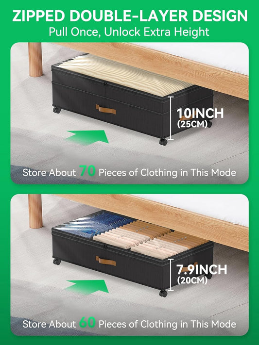 2Pack Under Bed Storage with Wheels, Scalable Under Bed Shoe Storage Containers