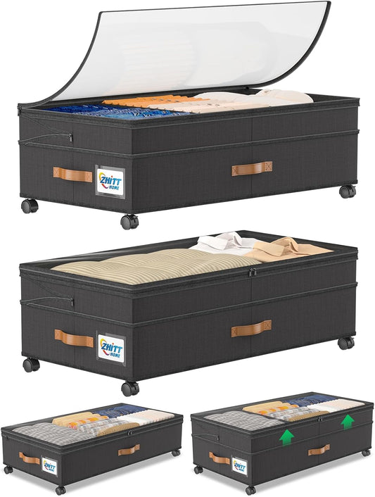 2Pack Under Bed Storage with Wheels, Scalable Under Bed Shoe Storage Containers