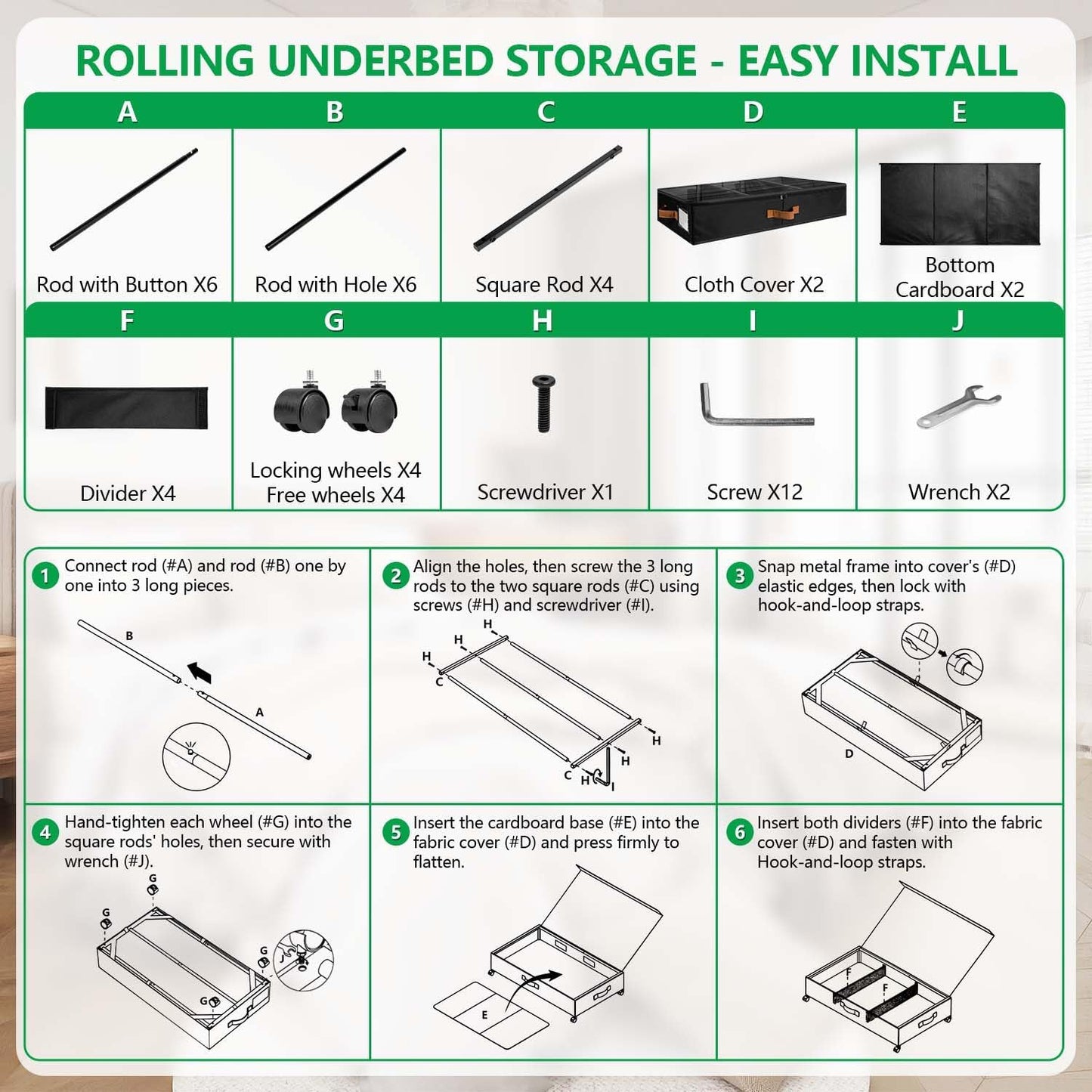 2Pack Under Bed Storage with Wheels, Scalable Under Bed Shoe Storage Containers