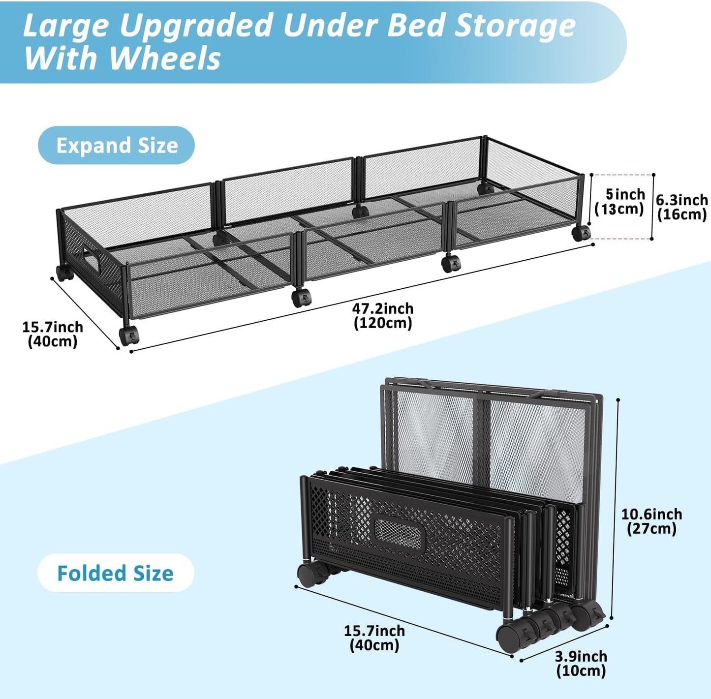 Under Bed Storage with Wheels 47.2"(L),57.6L Large Rolling 4 PACK