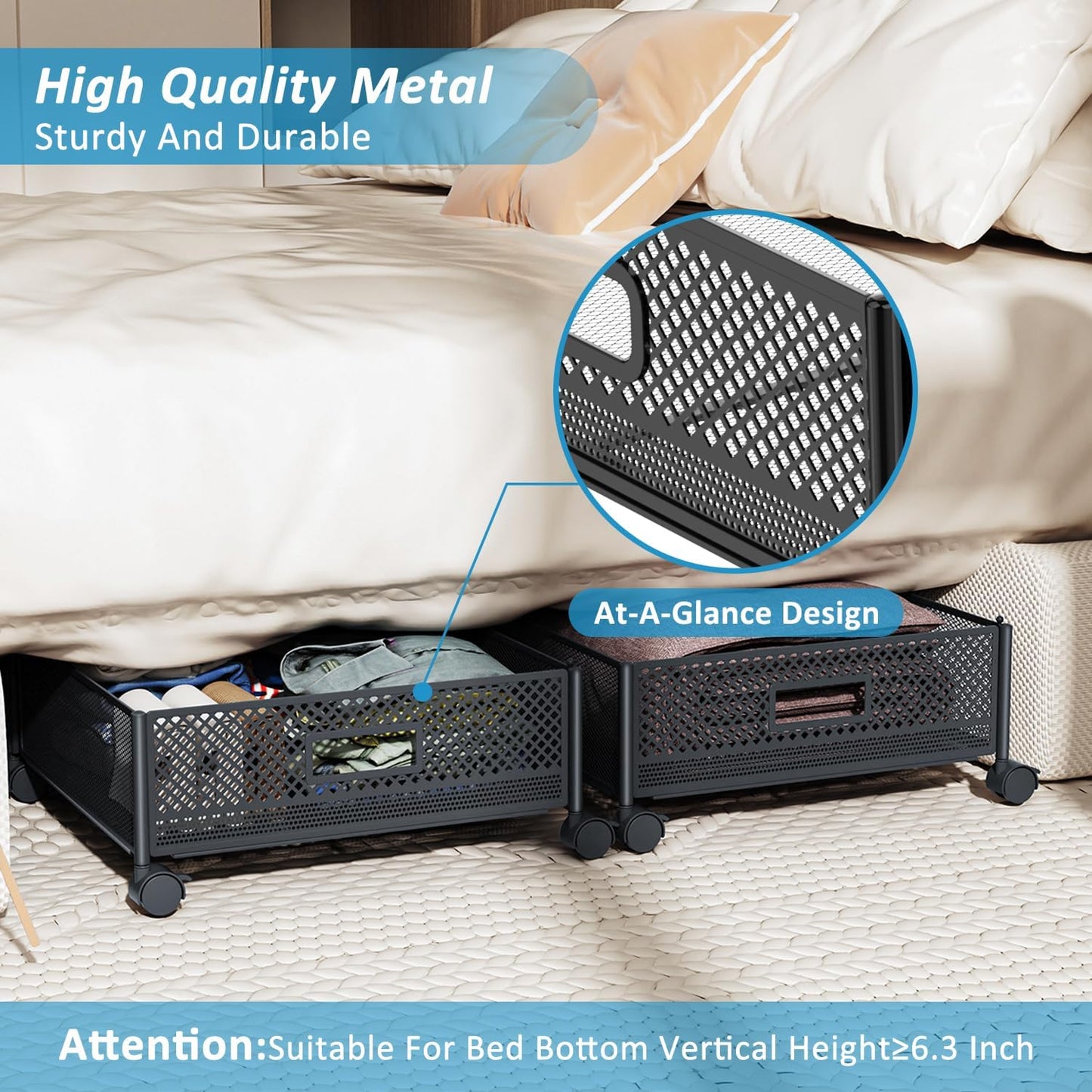 Under Bed Storage with Wheels 47.2"(L),57.6L Large Rolling 4 PACK