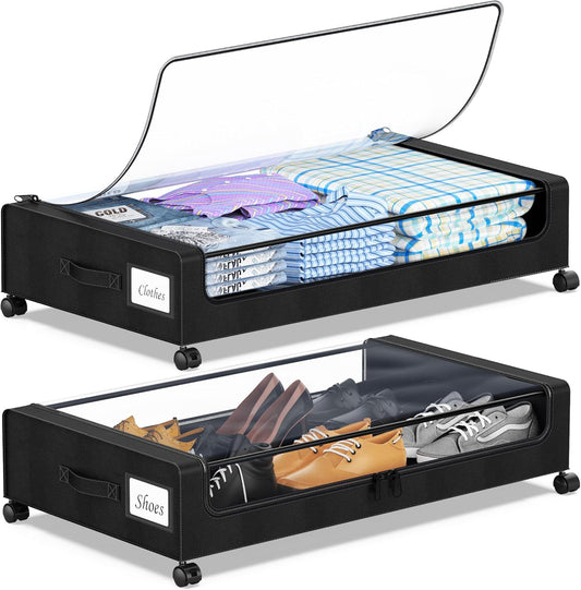 XXL 60L Rolling Metal Drawer for Clothes, Shoes, Toys, Books - Black