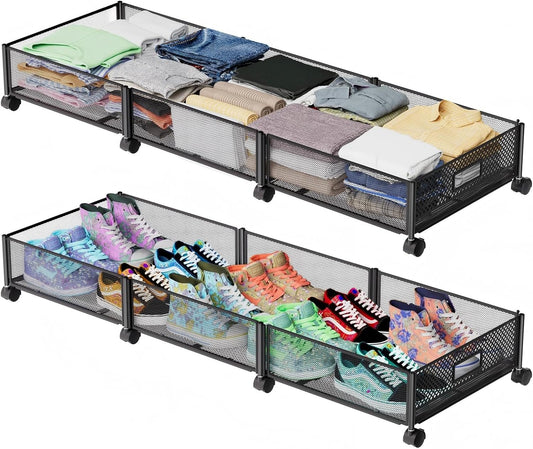 Under Bed Storage with Wheels 47.2"(L),57.6L Large Rolling 4 PACK