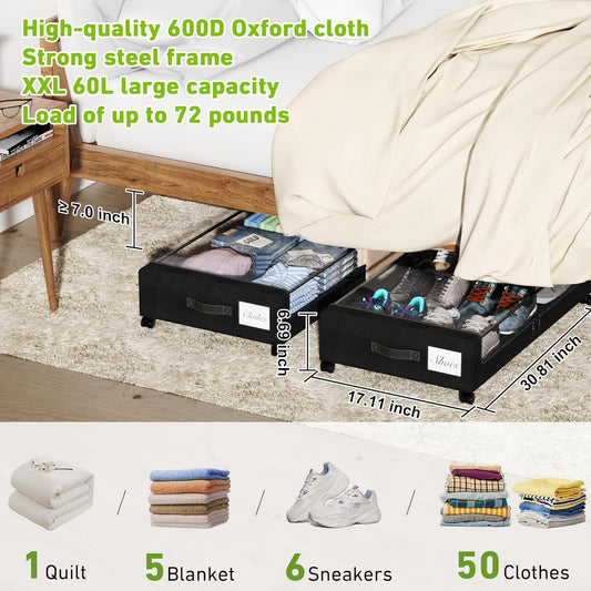 XXL 60L Rolling Metal Drawer for Clothes, Shoes, Toys, Books - Black