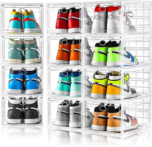 12 Pack Clear Shoe Boxes Stackable,Shoe Storage Boxes for Closet